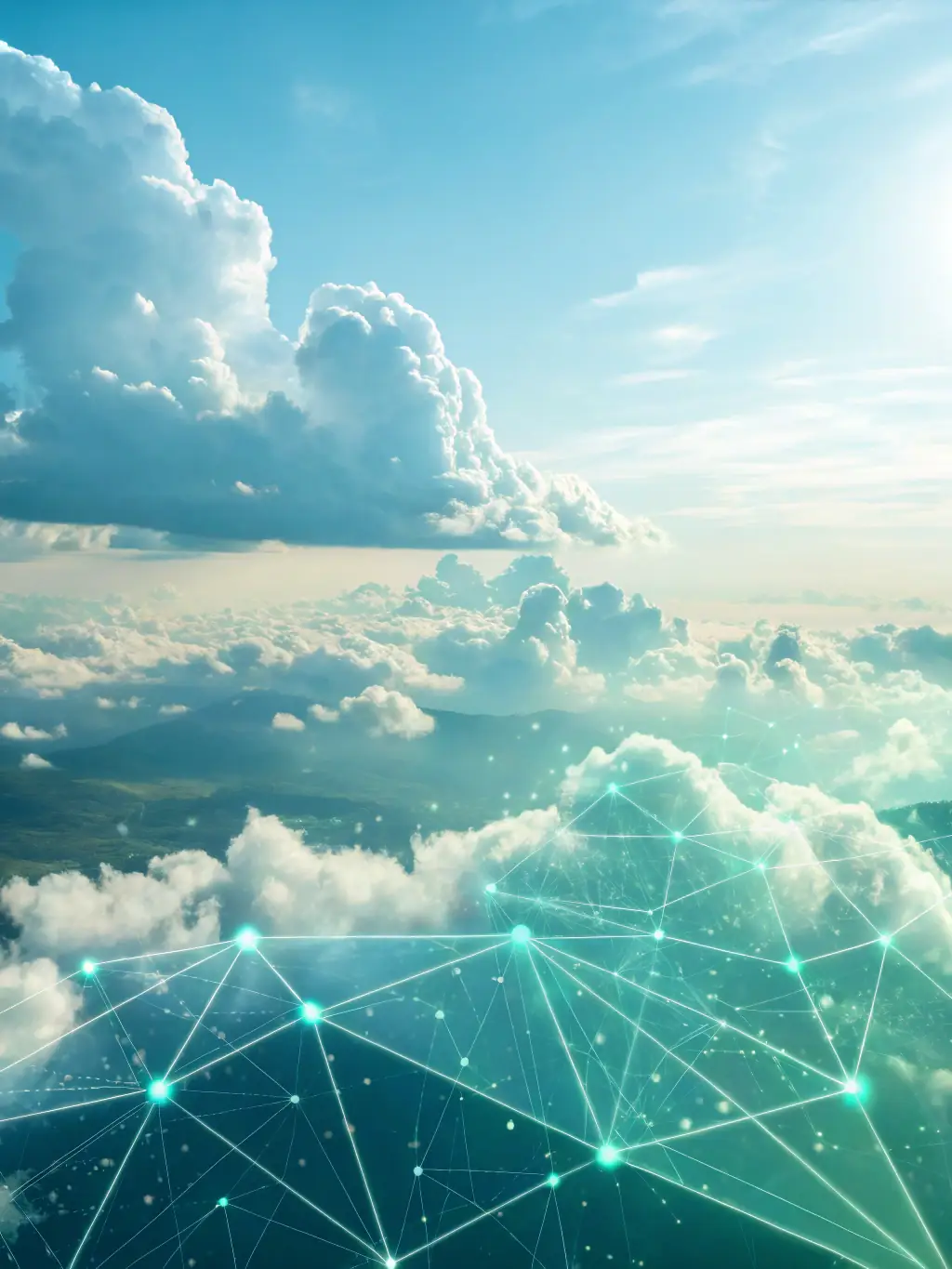 A futuristic image depicting a secure cloud environment with interconnected devices, representing the seamless integration and security of cloud solutions.